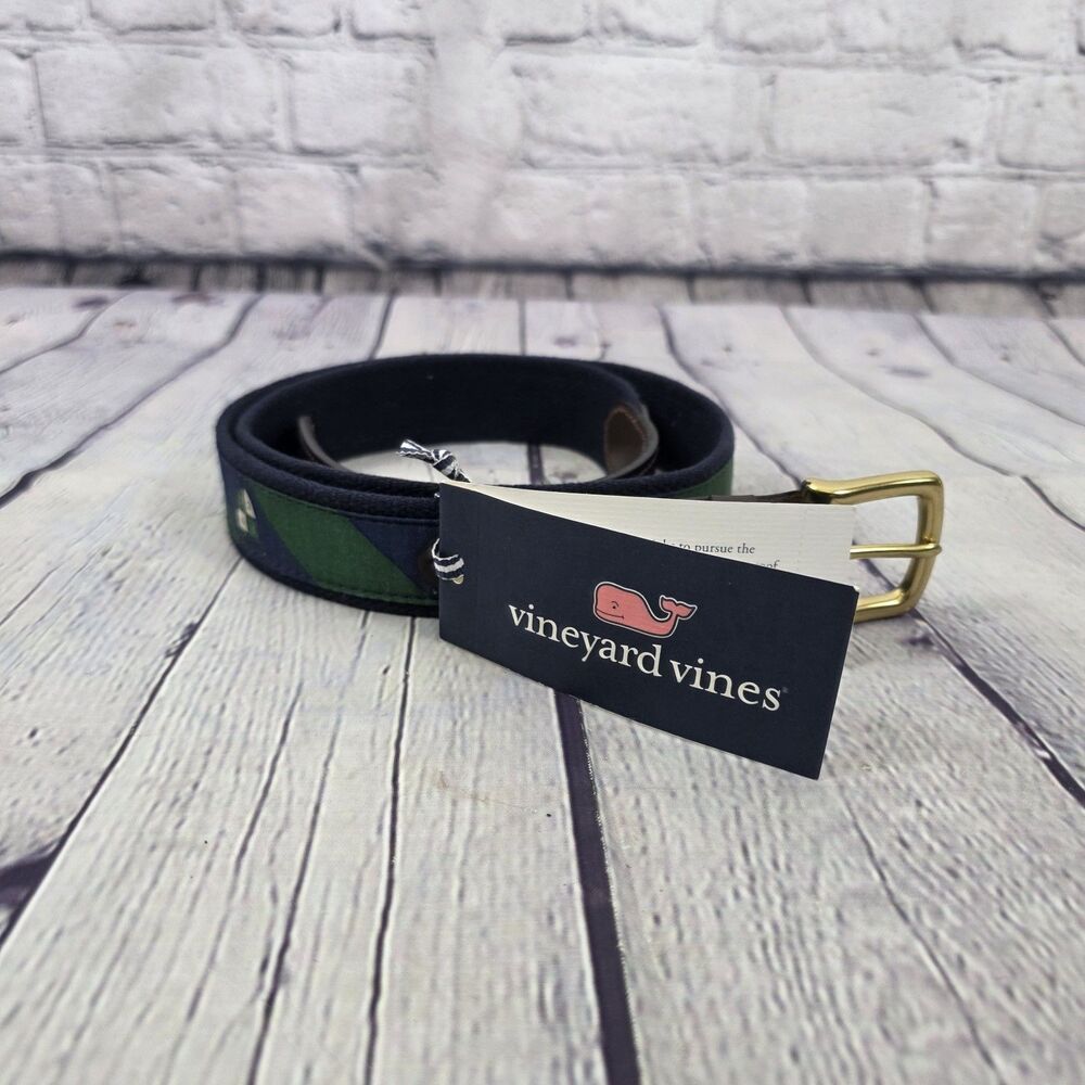 Vintage Vines Men's Sz 38 Men Navy Blue & Green Belt